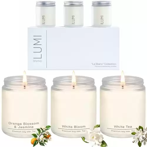 Set of 3 Scented Soy Candles Gift Set | 3 Aromatherapy Scented Jar Candles - White Bloom, White Tea, Orange Blossom & Jasmine