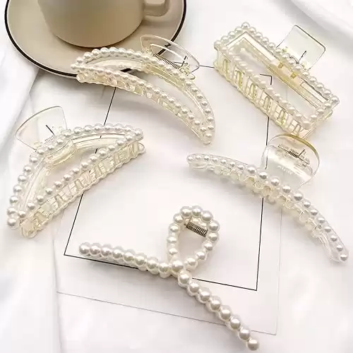 5pcs Pearl Hair Clips Large Hair Claw Clips