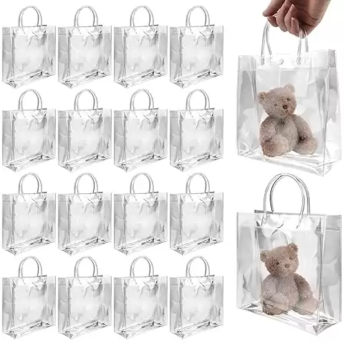 16 PCS Clear Plastic Gift Bags with Handle