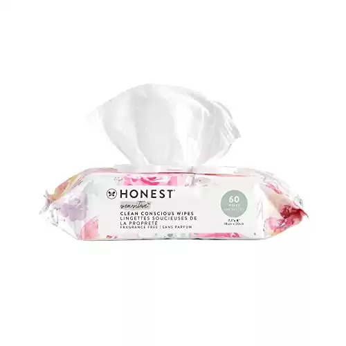 The Honest Company Clean Conscious Unscented Wipes | Over 99% Water, Compostable, Plant-Based, Baby Wipes | Hypoallergenic for Sensitive Skin, EWG Verified | Rose Blossom, 60 Count