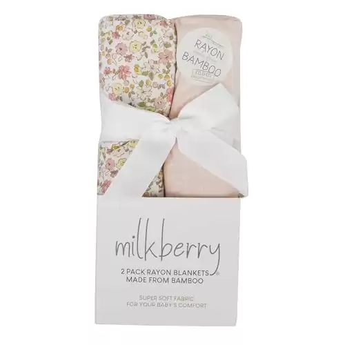 Milkberry 2 Pack Luxury Rayon of Bamboo Muslin Swaddle Blanket for Baby Girl Floral Pink Polka Dot