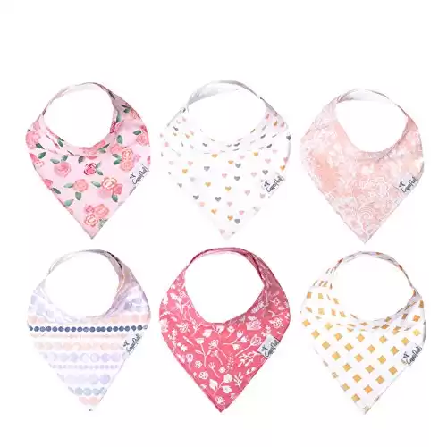 Copper Pearl Baby Bandana Bibs - 6 Pack Soft Cotton Baby Bibs for Drooling and Teething, Absorbent Drool Bibs for Baby Girl, Adjustable to Fit Newborns to Toddlers, Tons of Styles (Amelia Set)