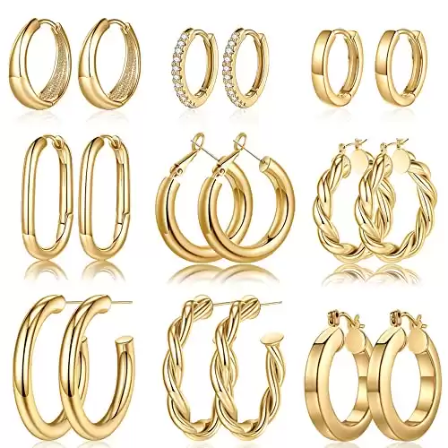 Gold Hoop Earrings - 14k Gold Plated Small Hoop Earrings for Women Trendy Hypoallergenic