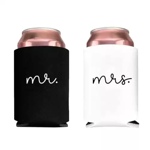 Pink Palm Co. Wedding Set of 2 Can Coolers | Can Holders for Bride and Groom | Beverage Insulators for Newlyweds | Wedding Toast | Engagement Party | Honeymoon (Mr. & Mrs.)