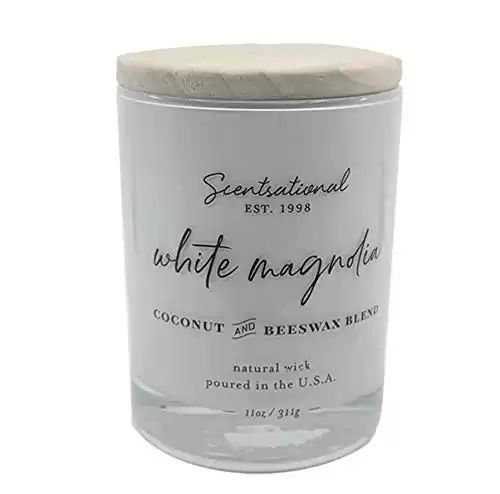 Natural Coconut + Beeswax Scented Candle White Magnolia in Glossy White Jar, 11 Oz.