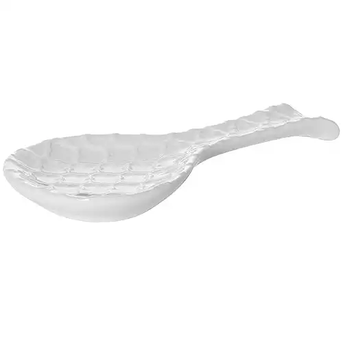 Home Acre Designs Spoon Rest For Kitchen Counter & Stove Top - White Ceramic Spoon Holder for Cooking & Counter Protection - Essential Kitchen Gadgets - White Embossed