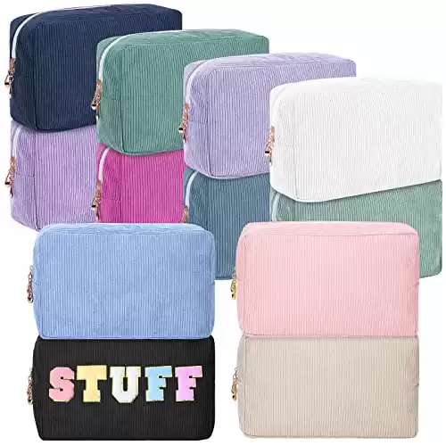 Amylove 12 Pcs Corduroy Makeup Bag Large