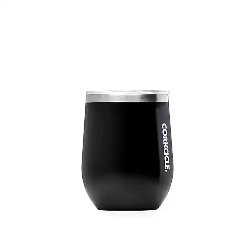 Corkcicle Stemless Insulated Wine Glass Tumbler, Matte Black, 12 oz – Stainless Steel Stemless Wine Glass Keeps Beverages Cold for 6 Hours, Hot for 3 Hours – Non-Slip, Easy-Grip Insulated Cup