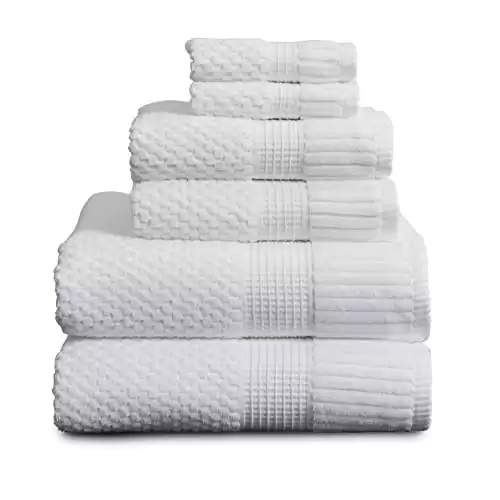 NY Loft 100% Cotton Towel Set 6 Piece Set | Super Soft & Absorbent Quick-Dry 2 Bath Towels 2 Hand Towels & 2 Washcloths |Textured and Durable Cotton | Trinity Collection (6 Piece Set, Bright W...