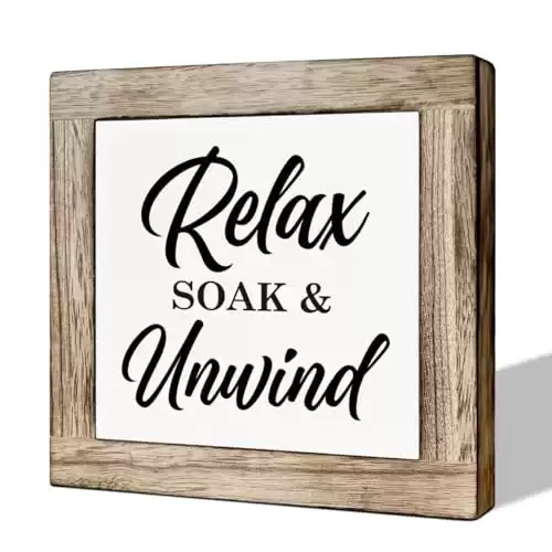 Bathroom Decor, Spa Sign, Relax Soak Unwind, Wooden Box Signs for Home Decor, Rustic Bathroom Sign, Farmhouse Bathroom Decor Tabletop, Housewarming Bathroom Decor, Bathroom Box Sign B6-93