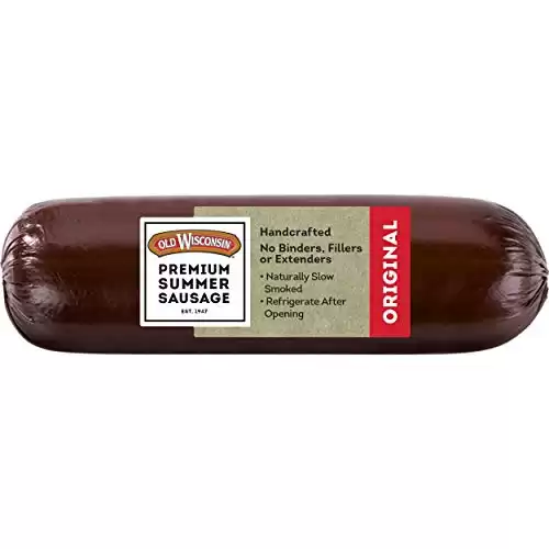 Old Wisconsin Premium Summer Sausage, 100% Natural Meat, Charcuterie, Ready to Eat, High Protein, Low Carb, Keto, Gluten Free, Original Flavor, 8 Ounce