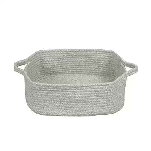 XUANGUO Woven Cotton Rope Storage Basket with Handles for Organizing Shelves Closet Small Cat Dog Pet Toy Basket Box Bin Decorative Rectangle Baby Nursery basket Gift basket Empty(light grey)