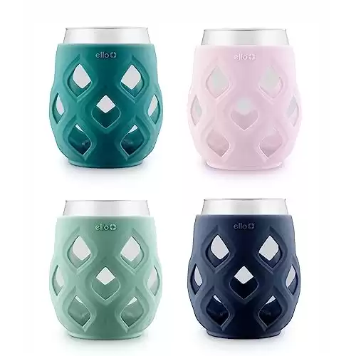 Ello Cru 17oz Stemless Wine Glass Set with Protective Silicone Sleeves, 4 Pack Cocktail Glass Perfect for Summer Patios and Parties Holiday Gifting Her Him Mother's Day, Dishwasher Safe, Rose