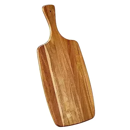 TEIBVG Acacia Wood Cutting Board and Cheese Board with Handle for Braed, Chopping Board, Meat, Fruits and Charcuterie - Decorative Wooden Serving Board for Kitchen, 17x7 Inch