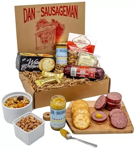 Dan the Sausageman's Klondike Savory Gift Basket -Featuring Dan's Original, and Garlic Smoked Summer Sausages, Birthday Gift For Men, Get Well Soon