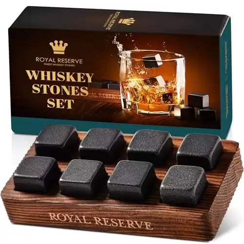 Whiskey Stones Gift Set by Royal Reserve – Artisan Crafted Reusable Chilling Rocks for Scotch Bourbon – Modern Stocking Stuffer for Men Guy Dad Boyfriend Anniversary or Retirement