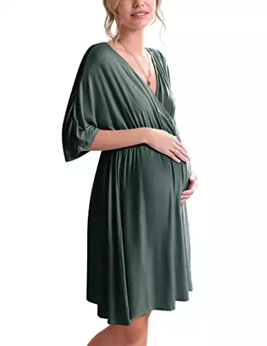 Ekouaer 3 in 1 Labor/Delivery/Hospital Gown Maternity Dress Nursing Nightgown