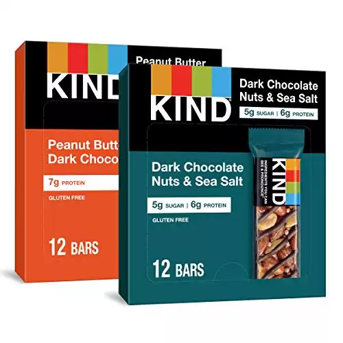 KIND Bars, Variety Pack, Dark Chocolate Nuts & Sea Salt, Peanut Butter Dark Chocolate, Healthy Snacks, Gluten Free, 24 Count