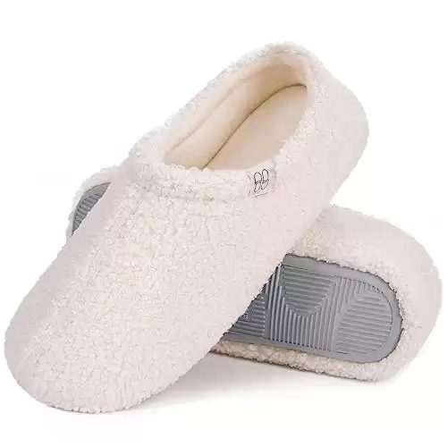 Women's Fuzzy Curly Fur Memory Foam Loafer Slippers Bedroom House Shoes with Polar Fleece Lining