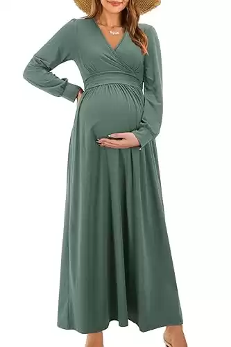 Maternity Maxi Dress Wrap V Neck Baby Shower Pregnancy Dresses for Photoshoot