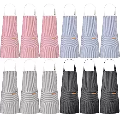 12 Pcs Cooking Kitchen Apron Soft Chef Kitchen Apron with Pocket Cotton Polyester