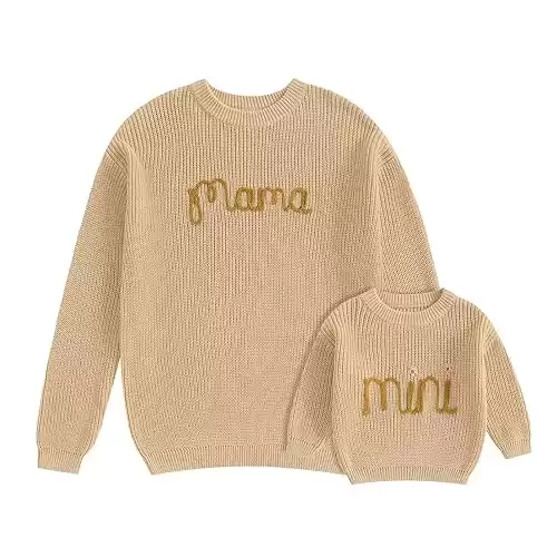 Mommy and Me Matching Outfits Mama and Mini Long Sleeve Crewneck Sweater Pullover